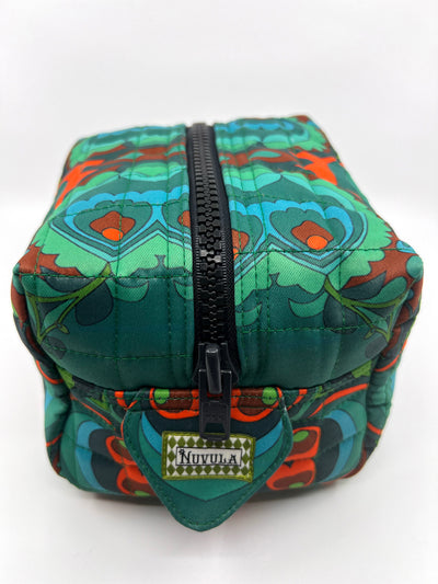 Teal Abstract Quilted Cosmetic Bag