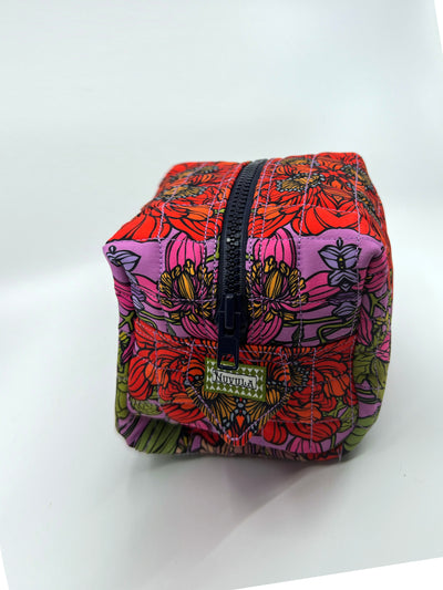 Red Floral Quilted Cosmetic Bag