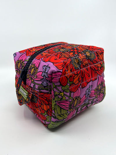 Red Floral Quilted Cosmetic Bag