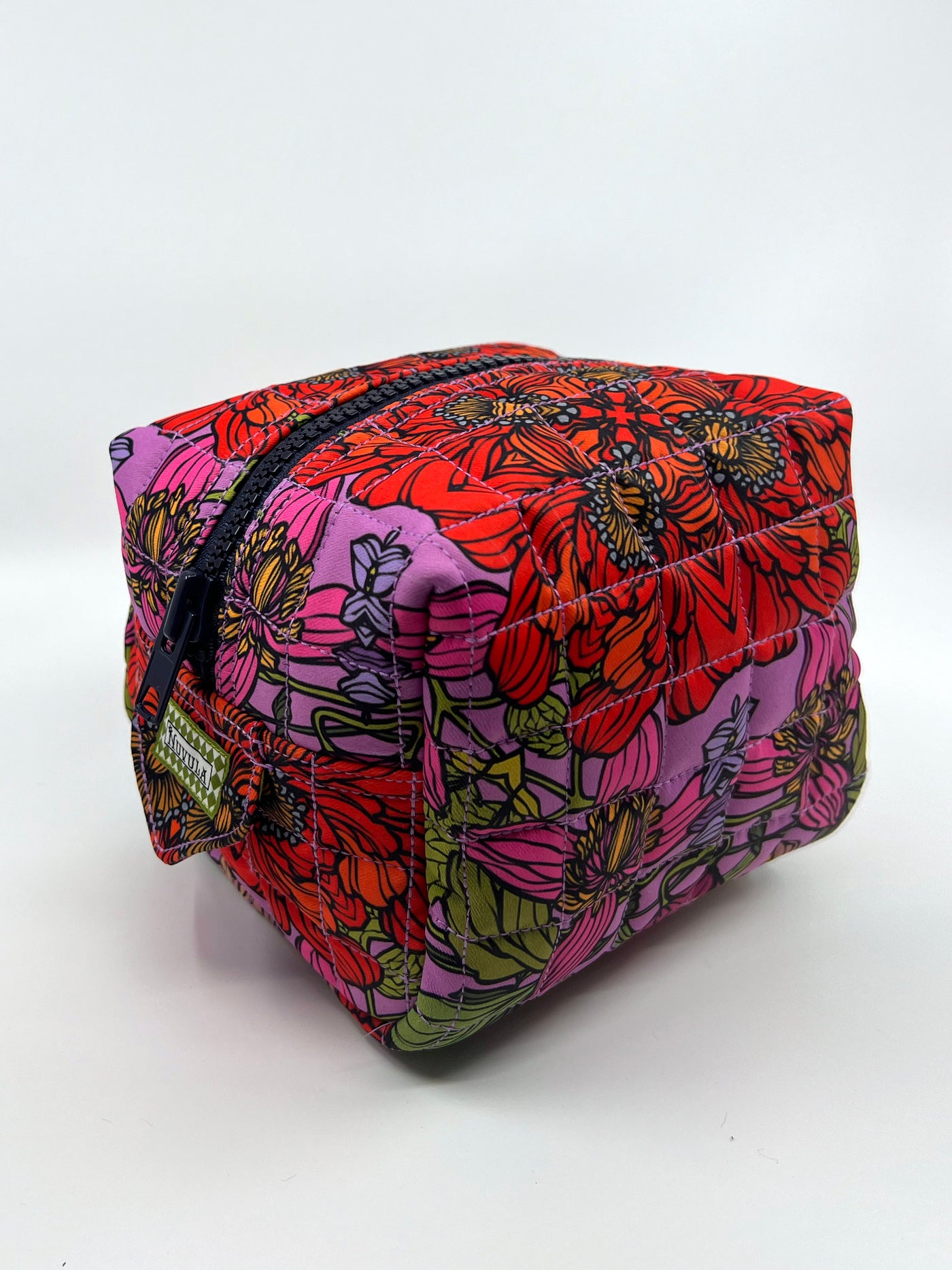 Red Floral Quilted Cosmetic Bag