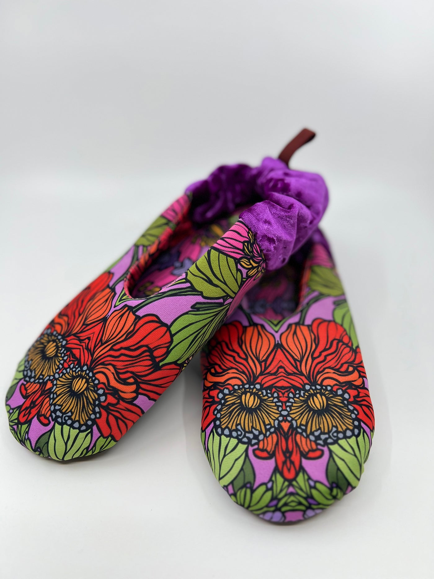 ST- Red Garden Silken Satin Velvet Slippers