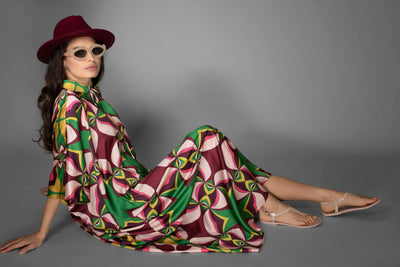 AB - Abstract Multicolor Long Satin Kaftan