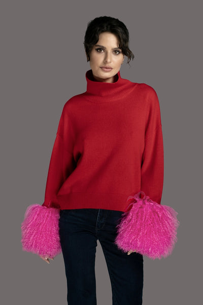 Cashmere Sweater with Mongolian wool cuff