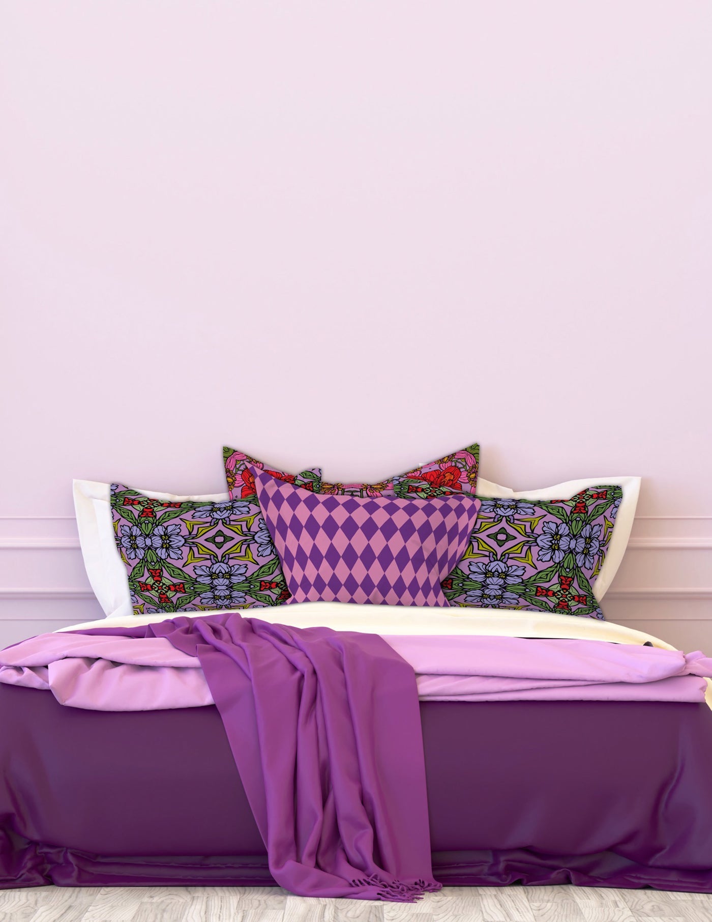 Purple - Pink checkered Bed Pillow