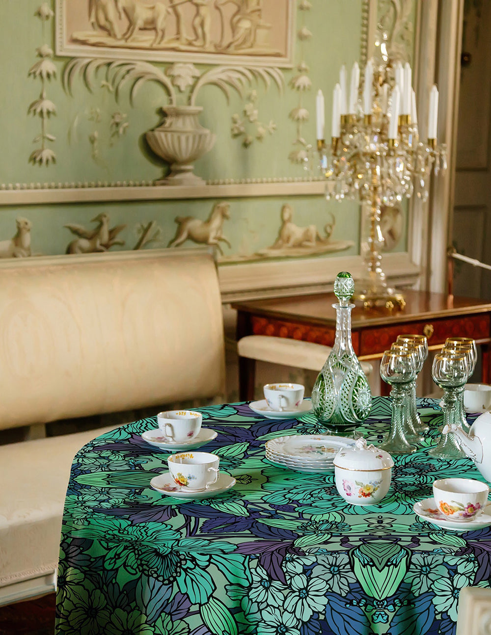 Sea Green Floral Tablecloth