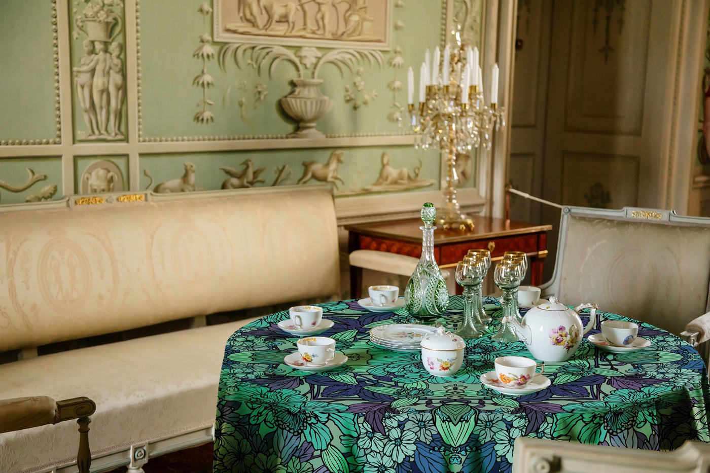 Sea Green Floral Tablecloth