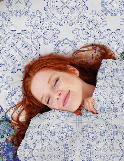 Blue Ink Floral Bed Pillow Shaw