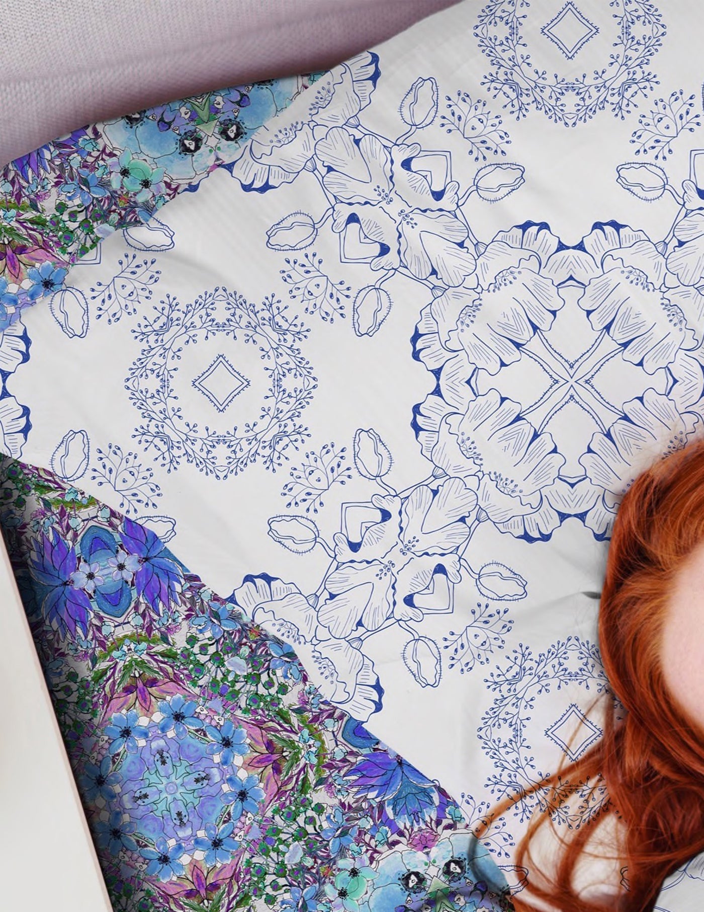 Blue Ink Floral Bed Pillow Sleeve