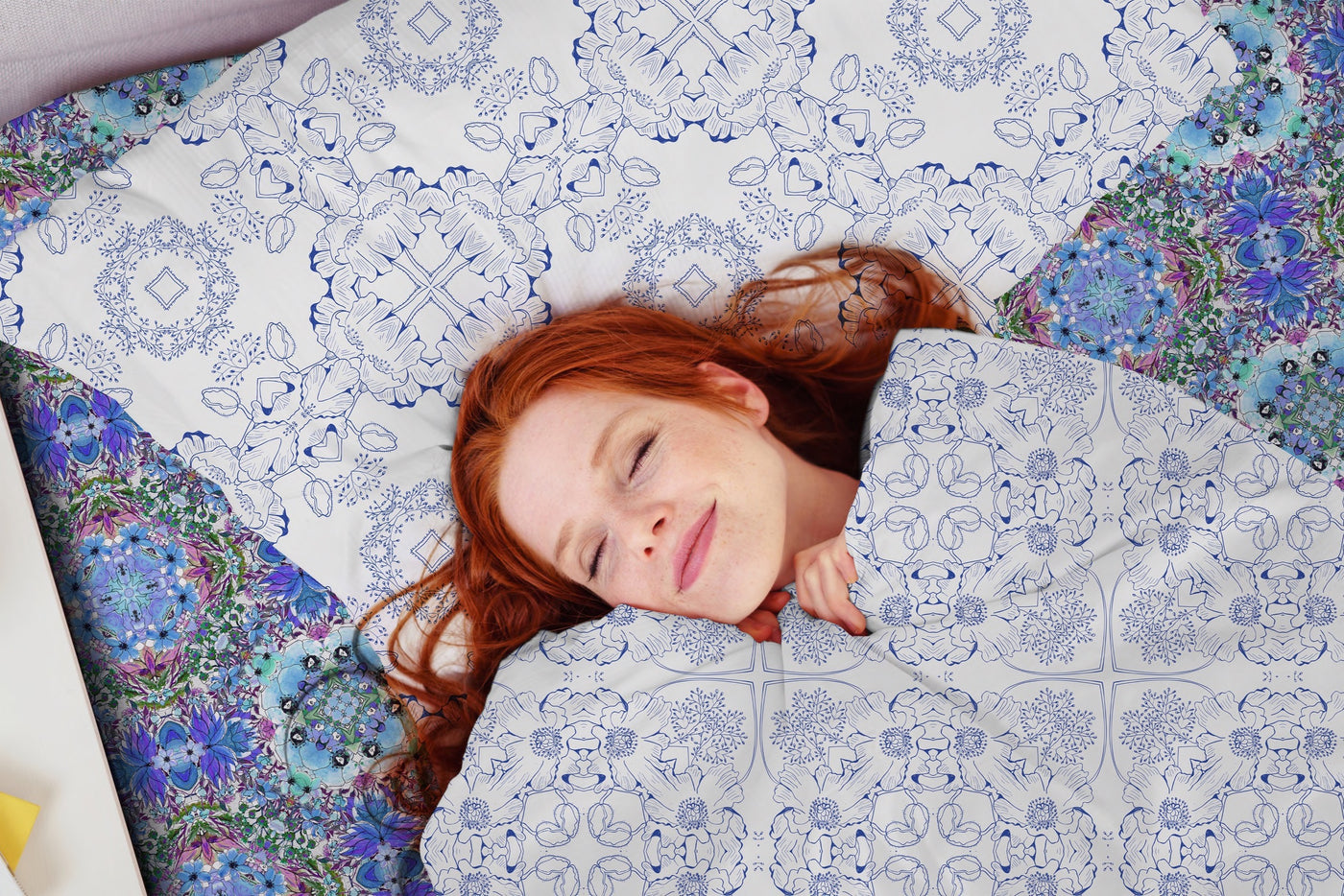 Blue Ink Floral Bed Pillow Sleeve