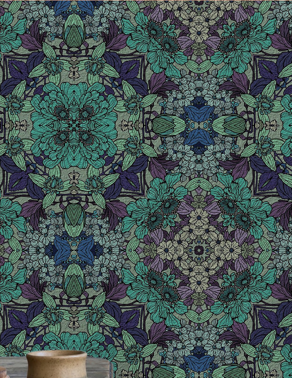 Teal Floral Wallpaper