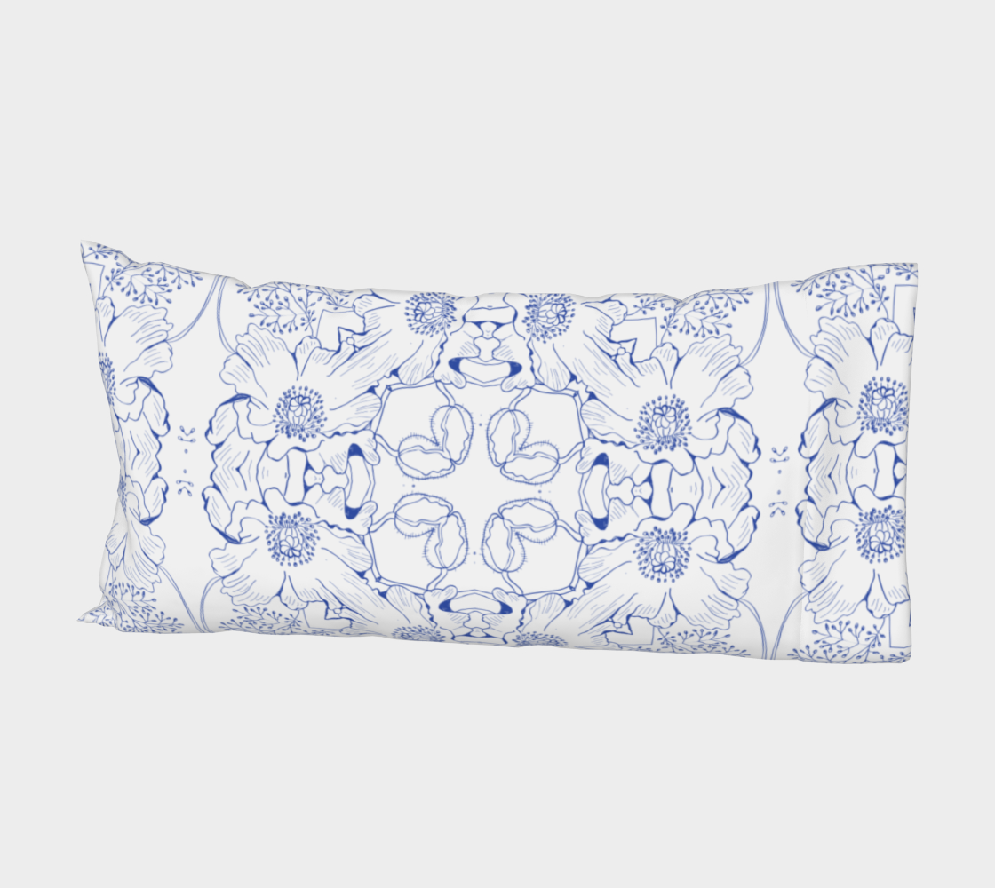 Blue Ink Floral Bed Pillow Sleeve