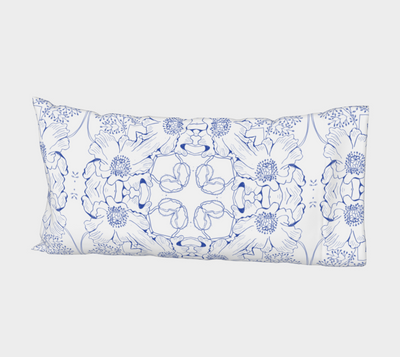 Blue Ink Floral Bed Pillow Sleeve