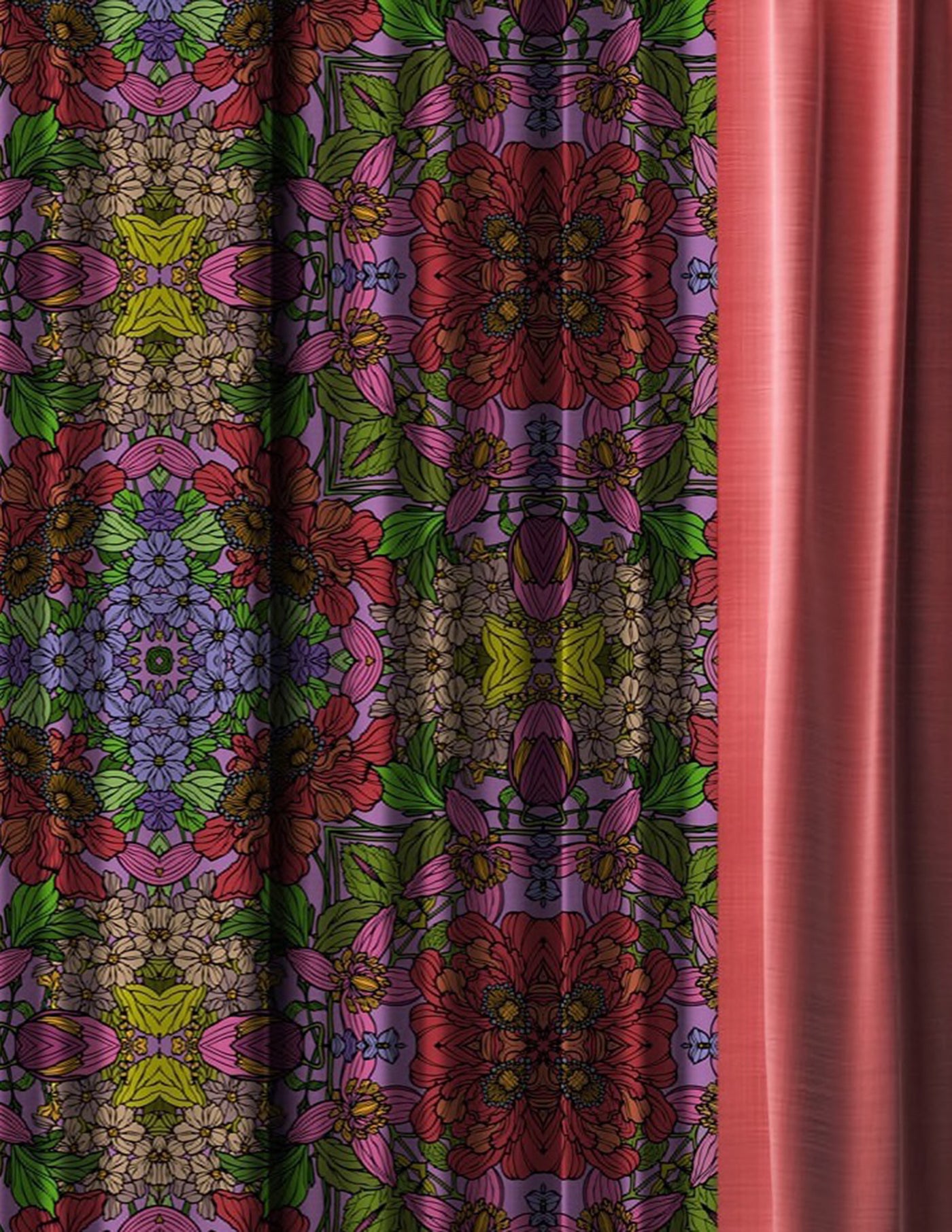 Mystic Red Forest Velvet Curtains -  Pair (2)