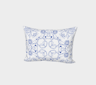Blue Ink Floral Bed Pillow Shaw