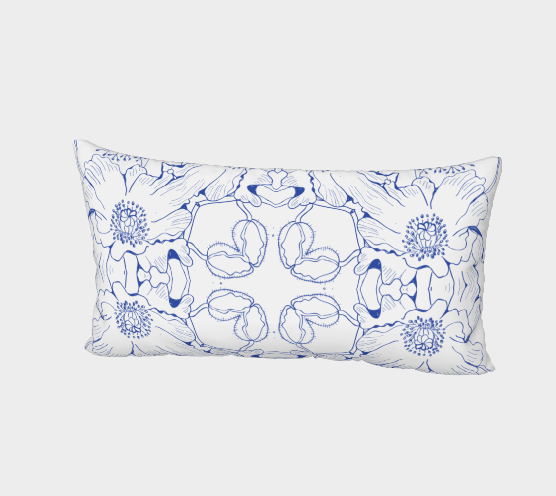 Blue Ink Floral Bed Pillow Shaw