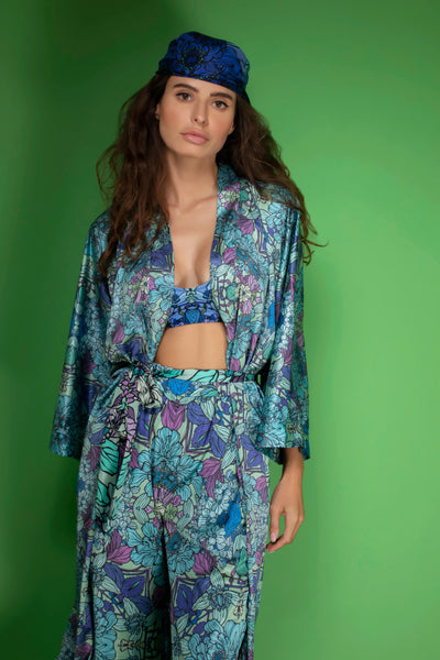 Botanical blue high-waisted bikini