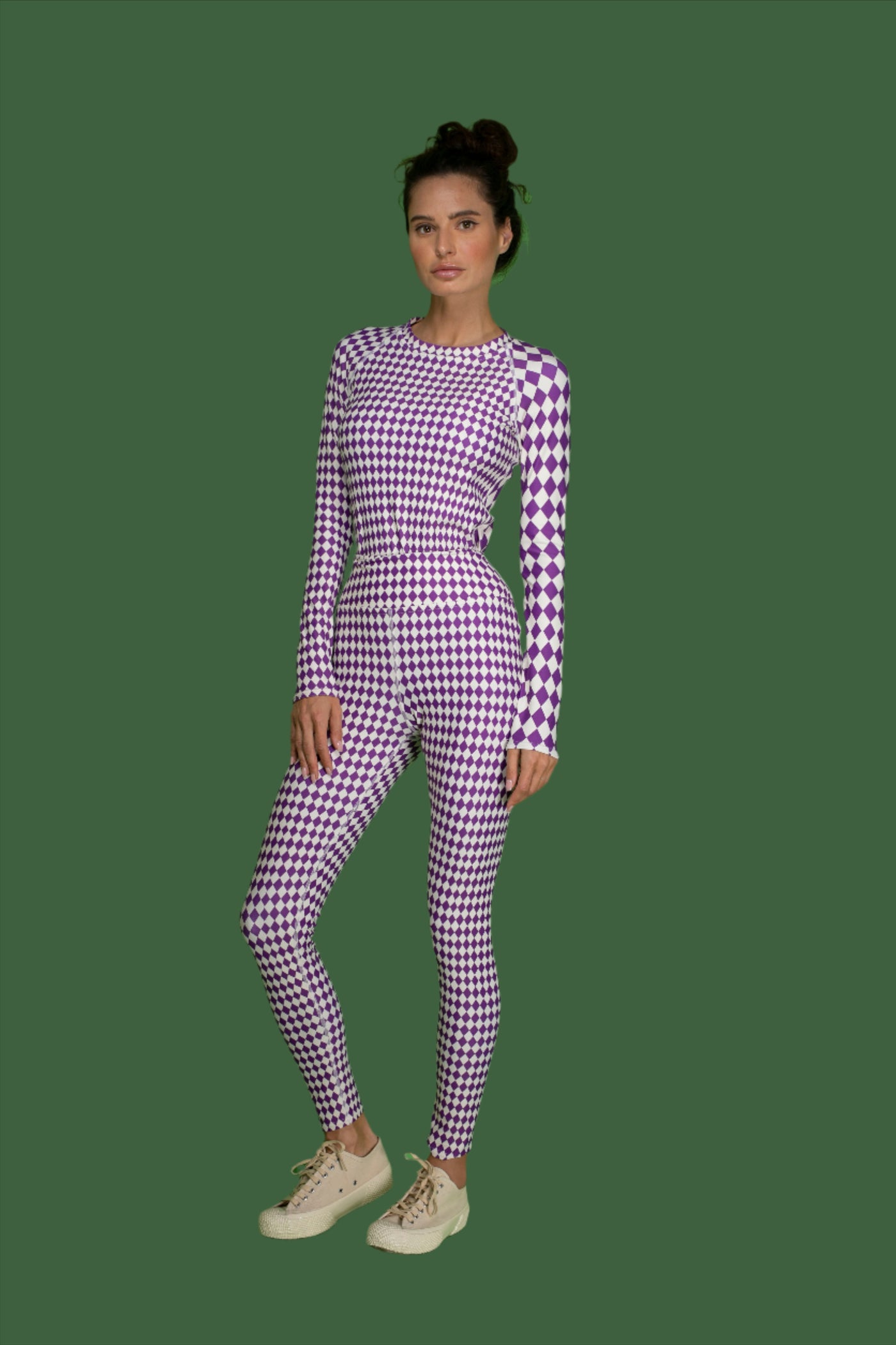 Purple Checkered High waist leggings Leggings