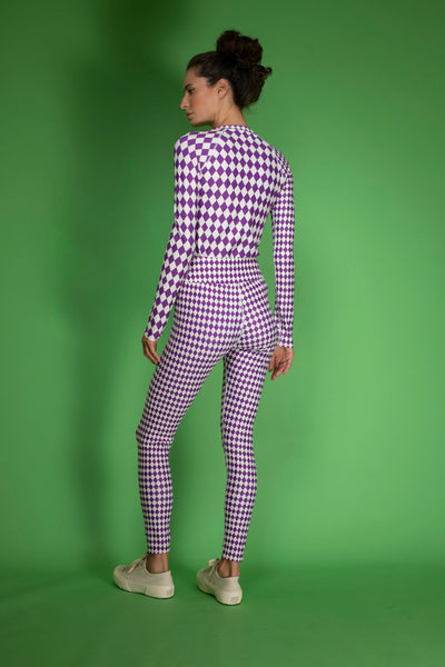 Purple Checkered High waist leggings Leggings