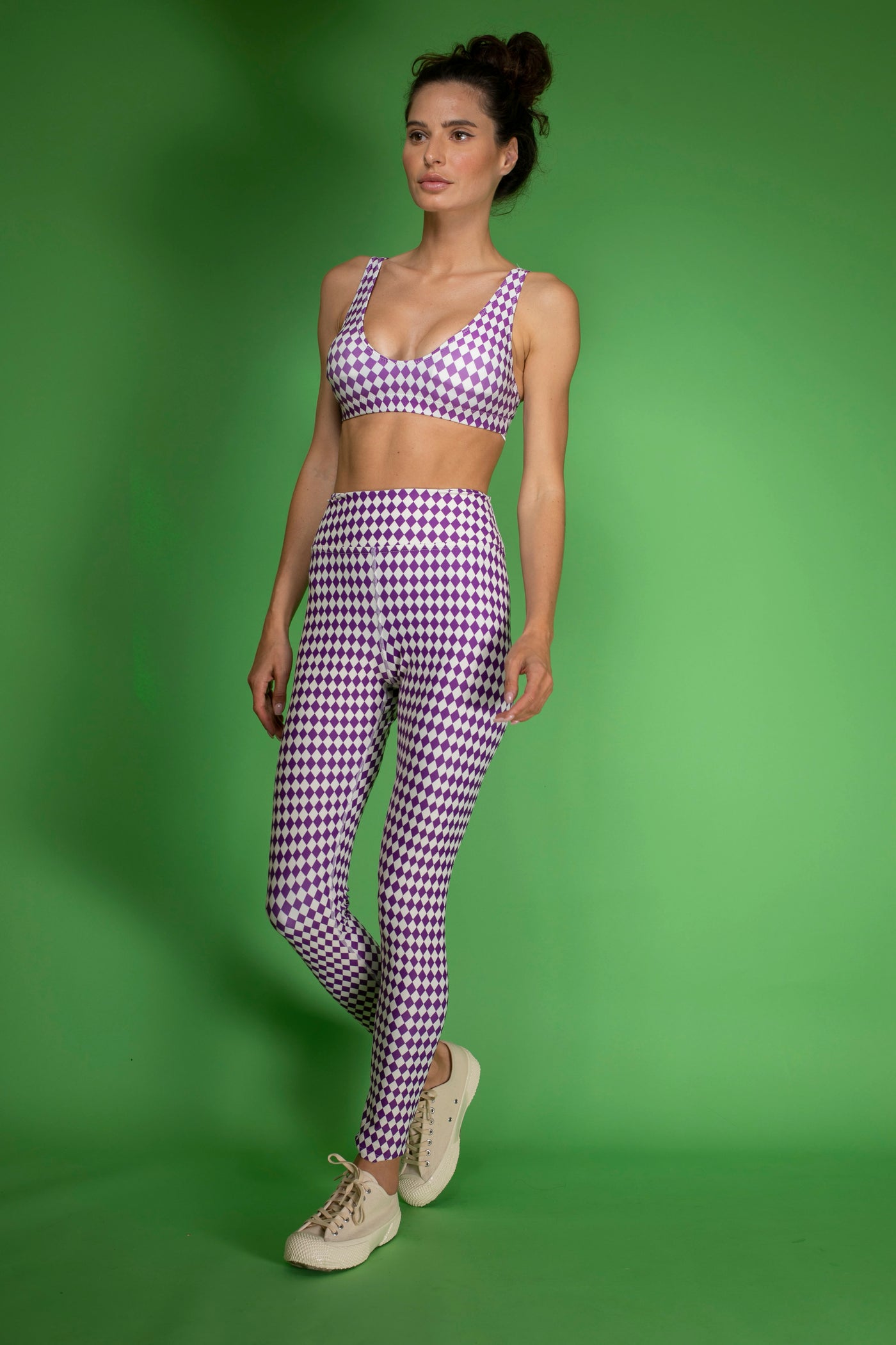 Purple Checkered High waist leggings Leggings