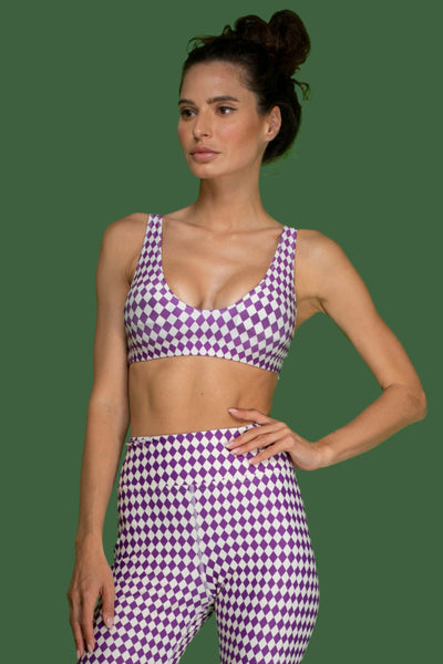 Purple Checkered High waist leggings Leggings