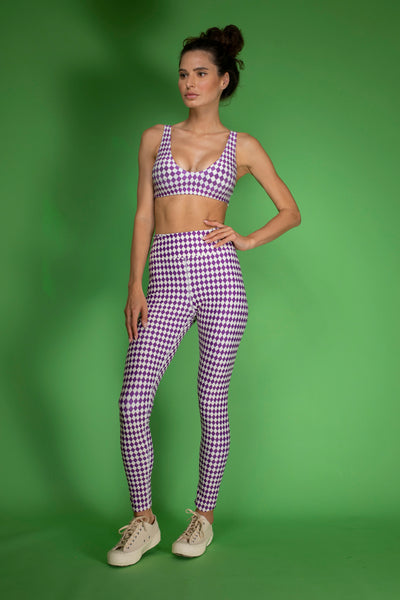 Purple Checkered High waist leggings Leggings