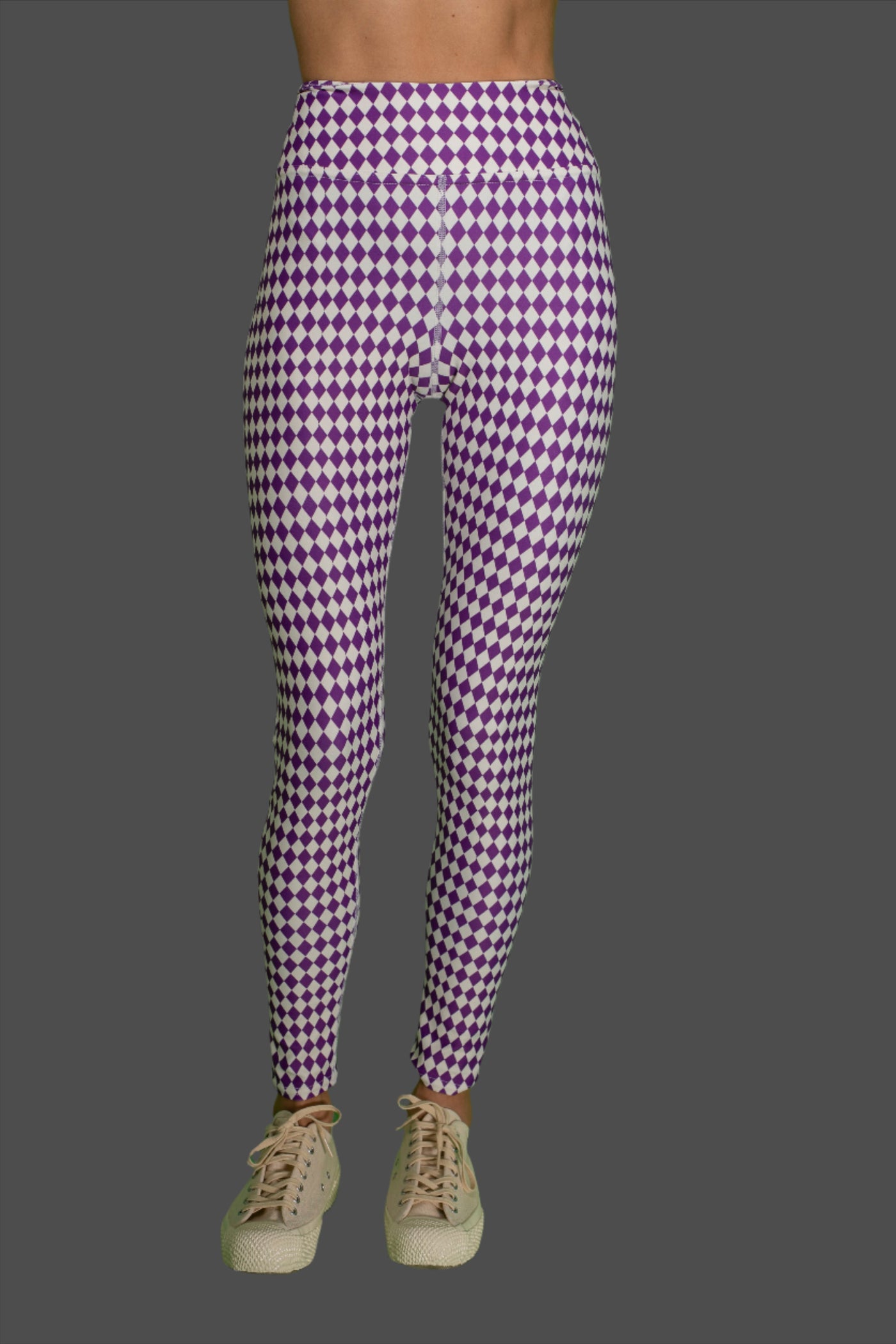 Purple Checkered High waist leggings Leggings