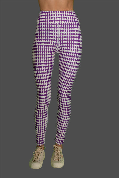 Purple Checkered High waist leggings Leggings
