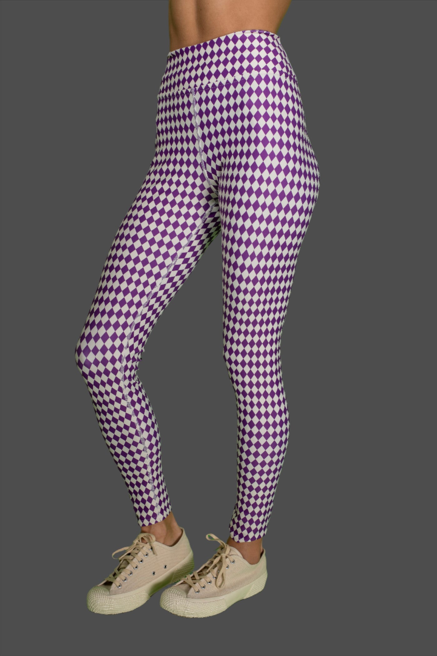 Purple Checkered High waist leggings Leggings