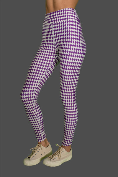 Purple Checkered High waist leggings Leggings