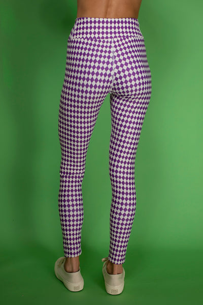 Purple Checkered High waist leggings Leggings