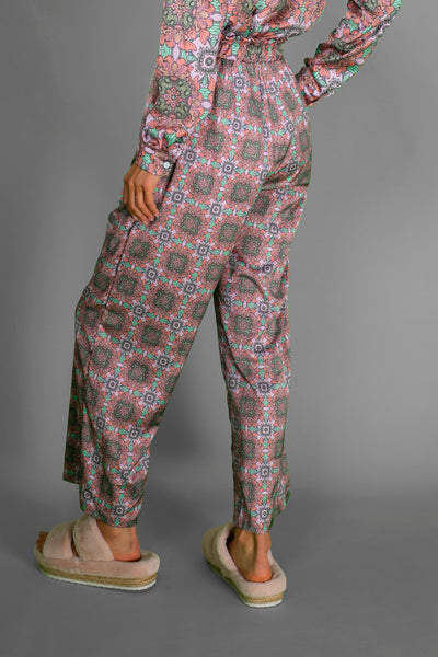 Pink Mystic Floral Satin Wide-Leg Pants