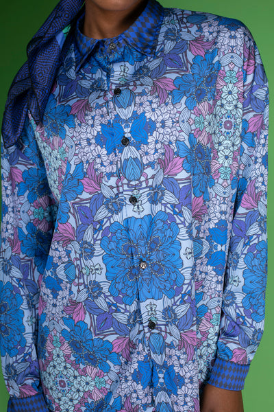 Cobalt Blue floral Satin Shirt