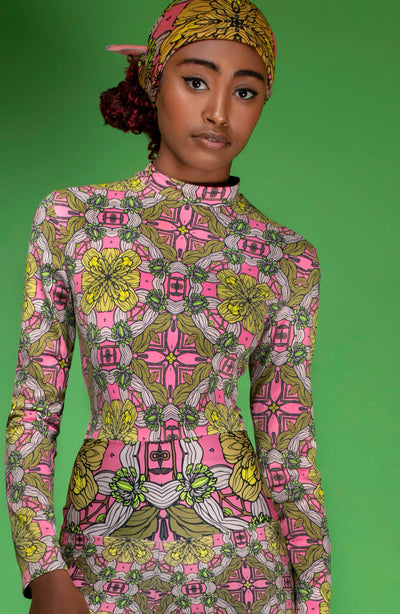 Light Pink flowers green scarf