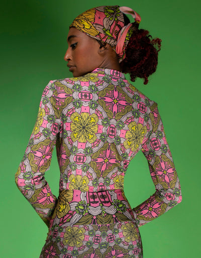Light Pink flowers green scarf