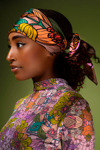 Golden garden delights silk scarf