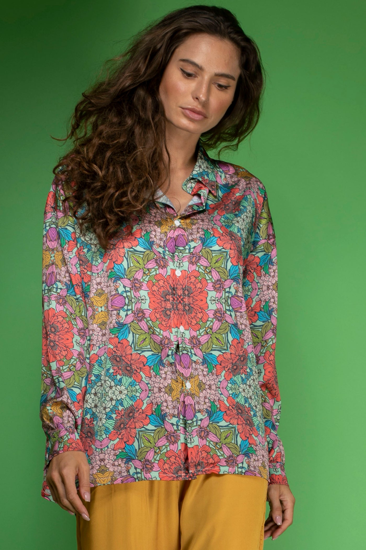 Terracotta Floral Satin Shirt