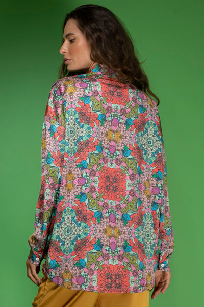Terracotta Floral Satin Shirt