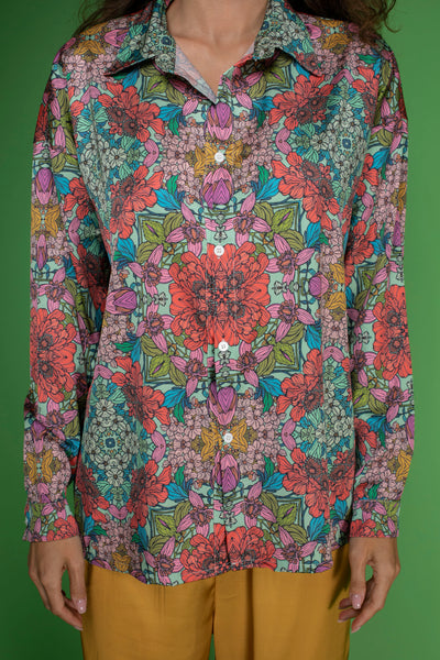 Terracotta Floral Satin Shirt