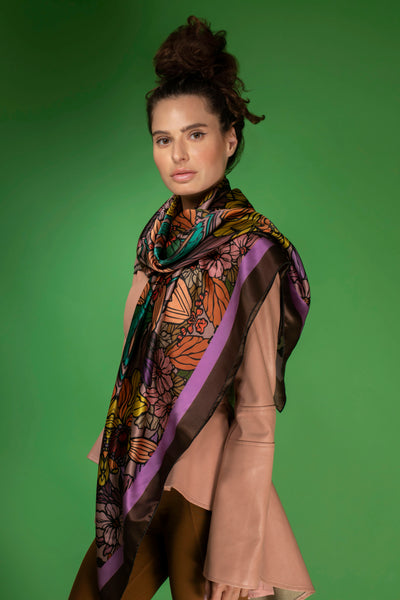 Golden garden delights silk scarf