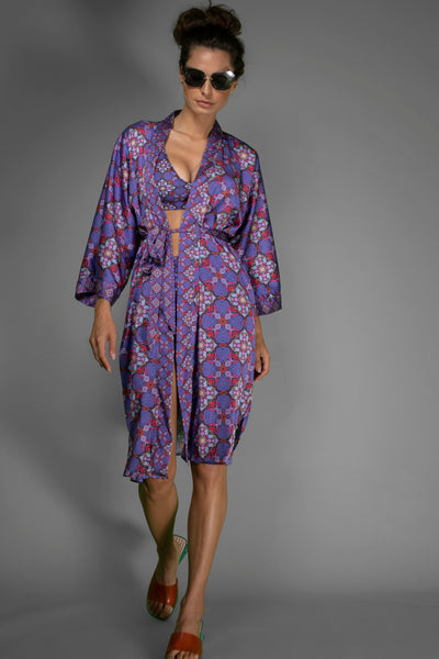 VIOLET italianate PURPLE Satin Kimono Cover Up