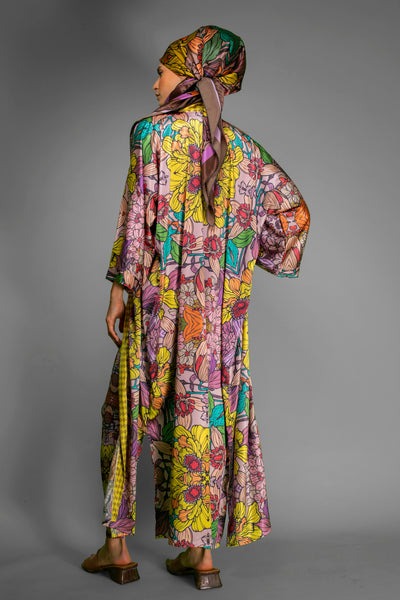 Golden Floral Satin Kimono