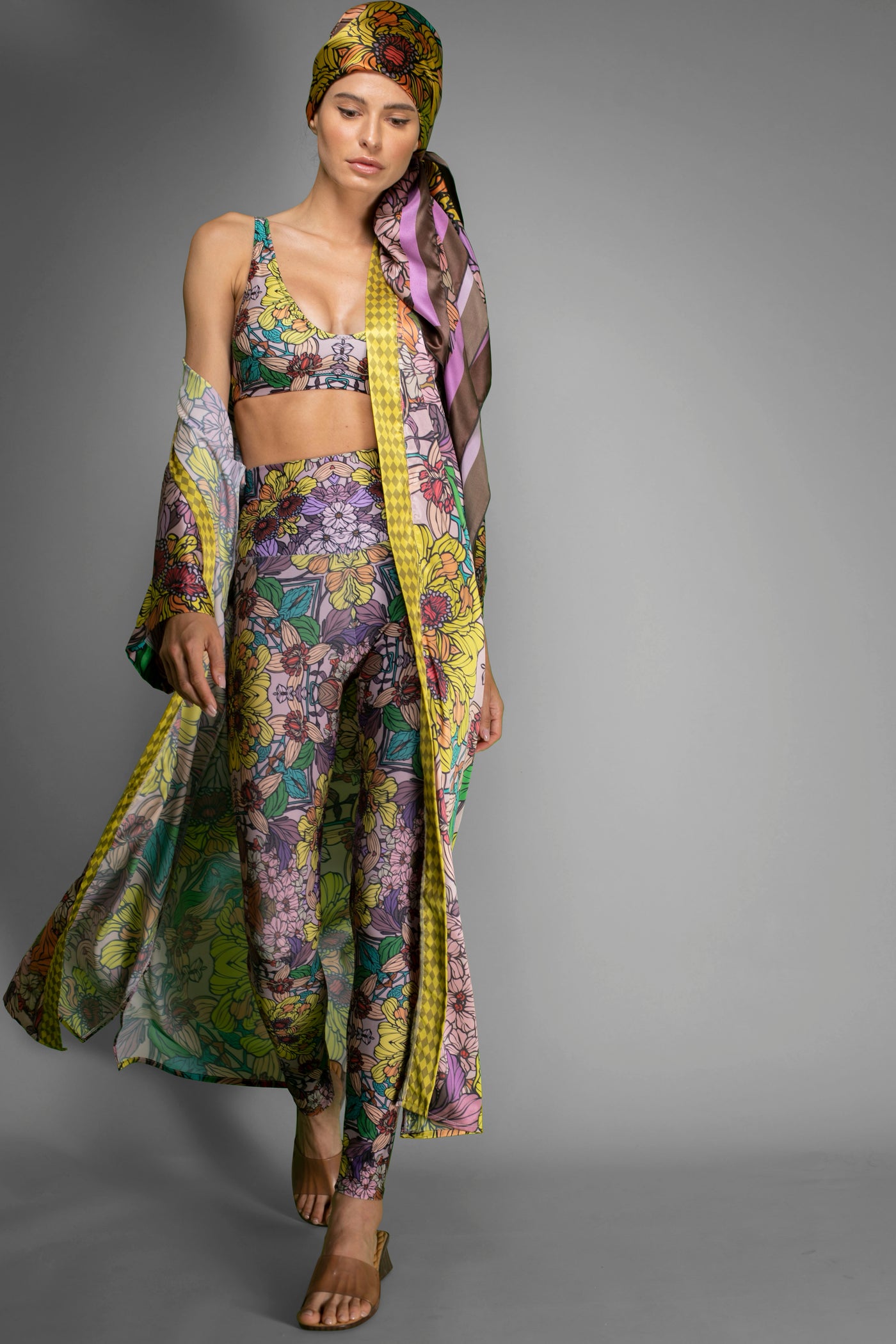 Golden Floral Satin Kimono