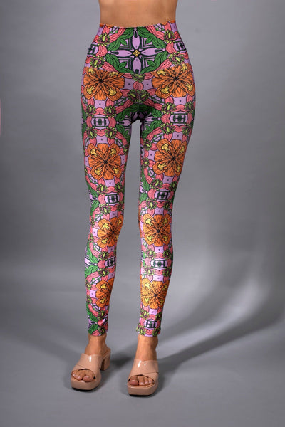 FLORAL ORANGE PINK HIGH WAISTED TROUSERS