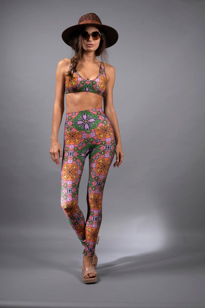 FLORAL ORANGE PINK HIGH WAISTED TROUSERS