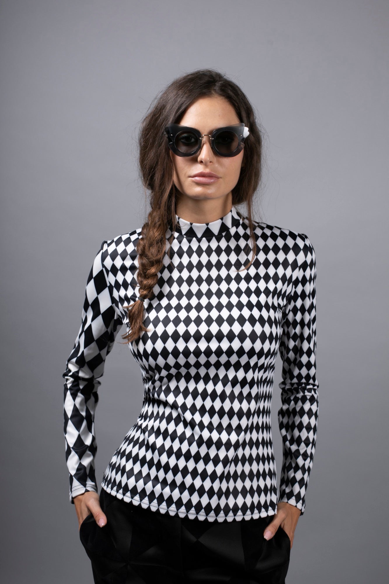 Checkered Black & White Turtleneck