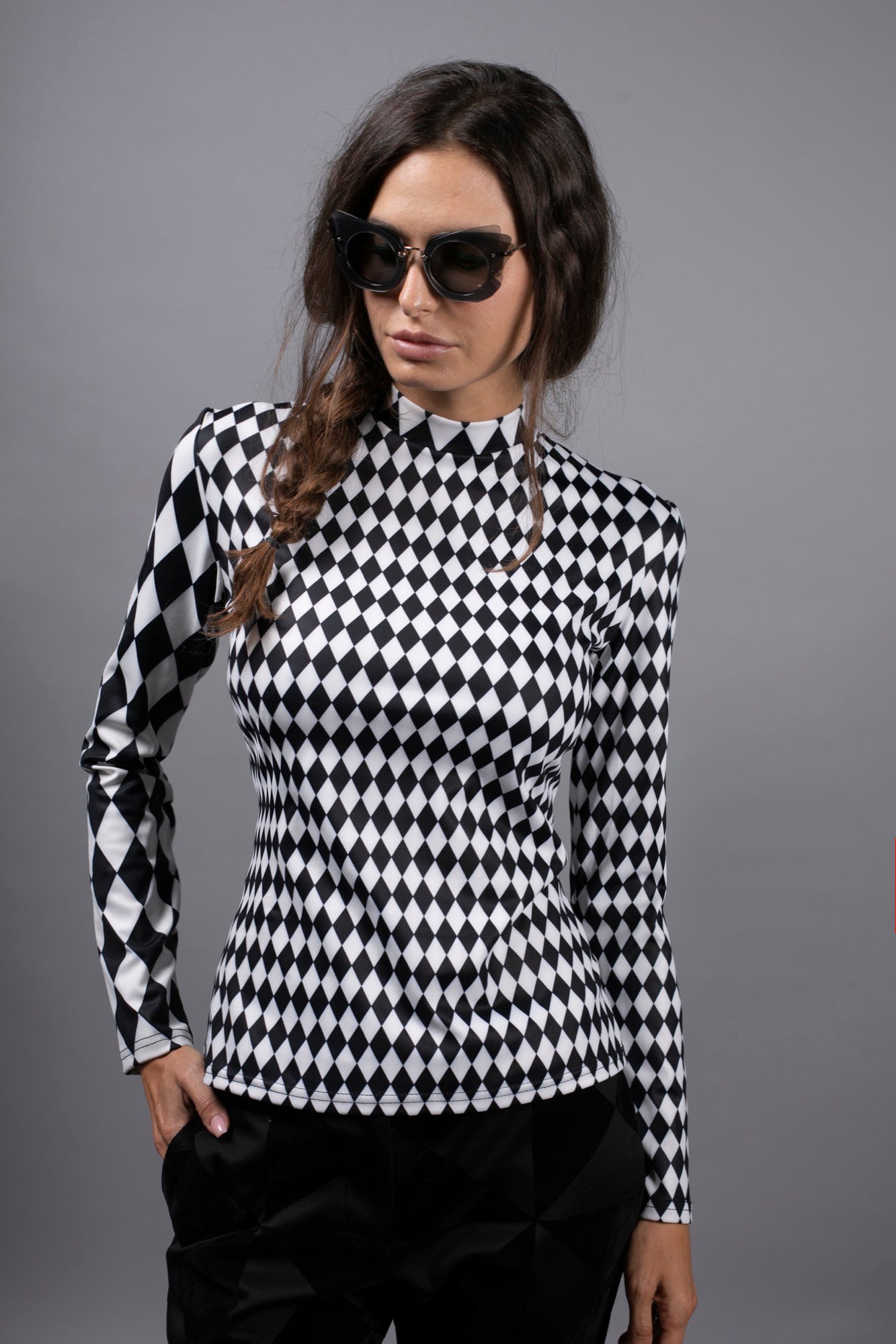 Checkered Black & White Turtleneck