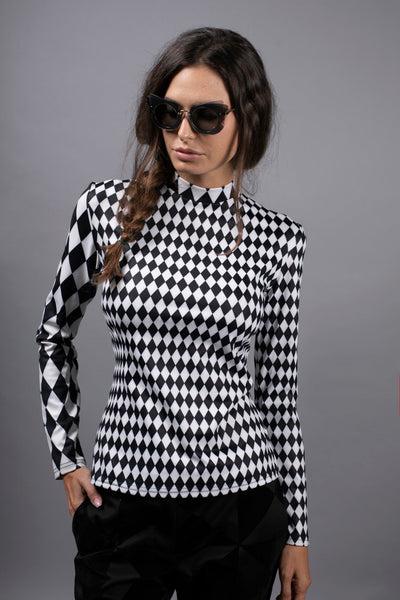 Checkered Black & White Turtleneck