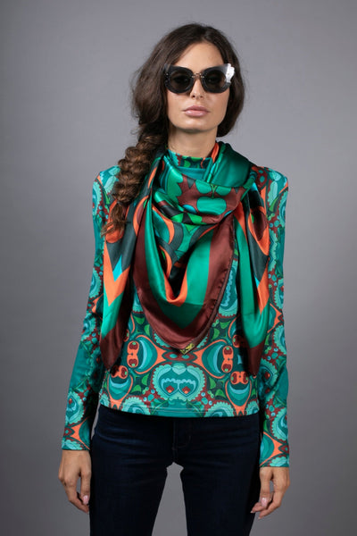 PSYCHEDELIC TEAL ORANGE TURTLENECK