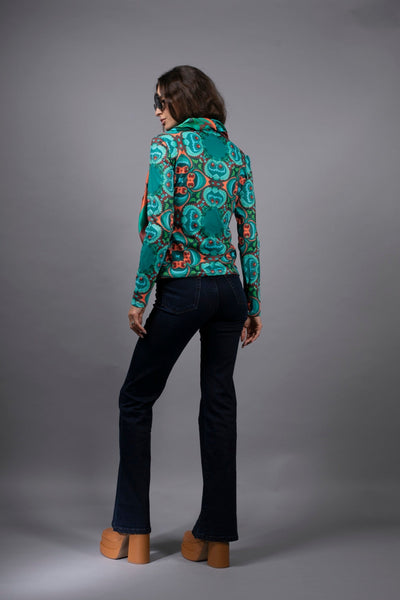PSYCHEDELIC TEAL ORANGE TURTLENECK