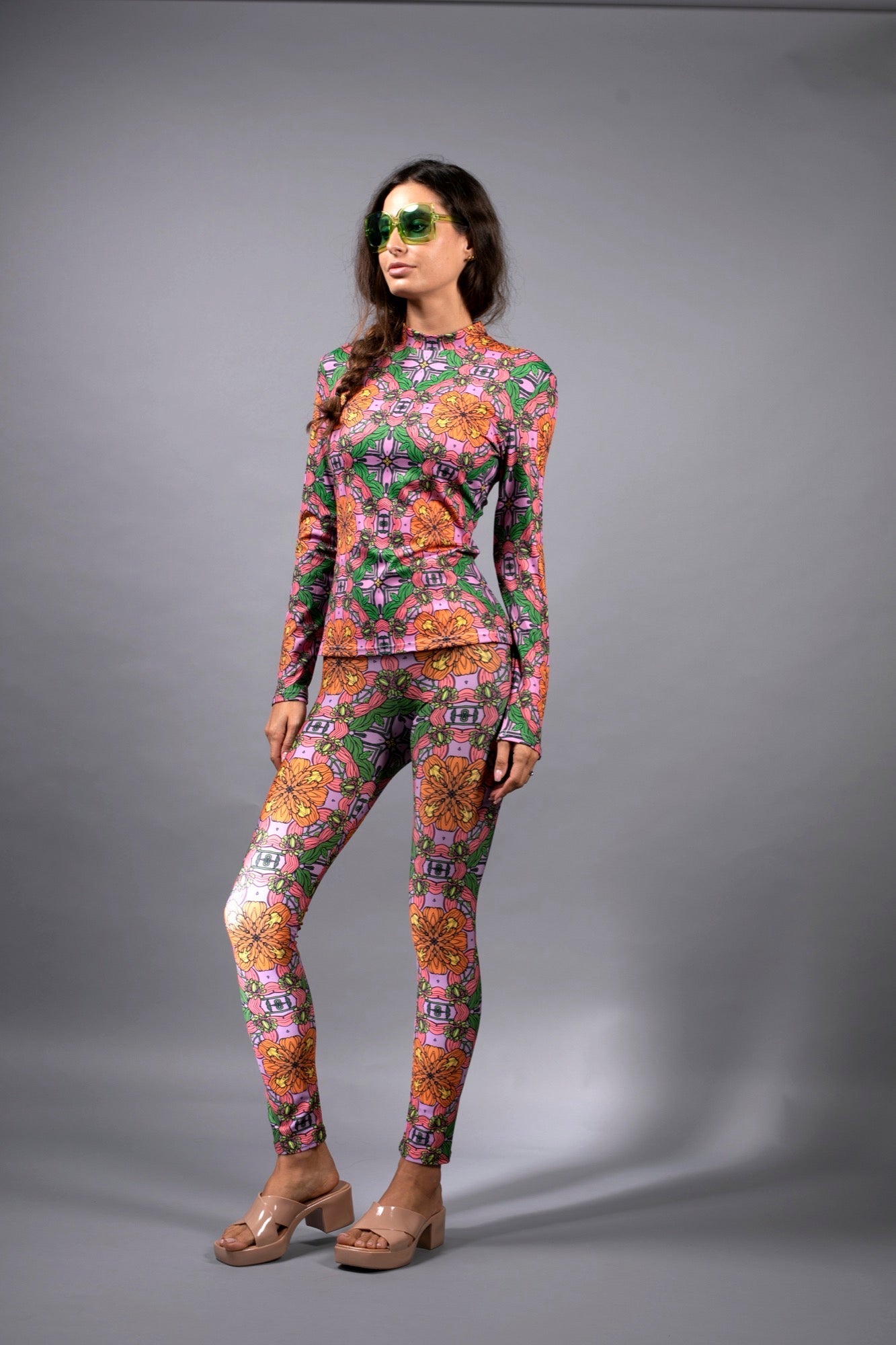 Exotic Floral orange Pink Turtleneck